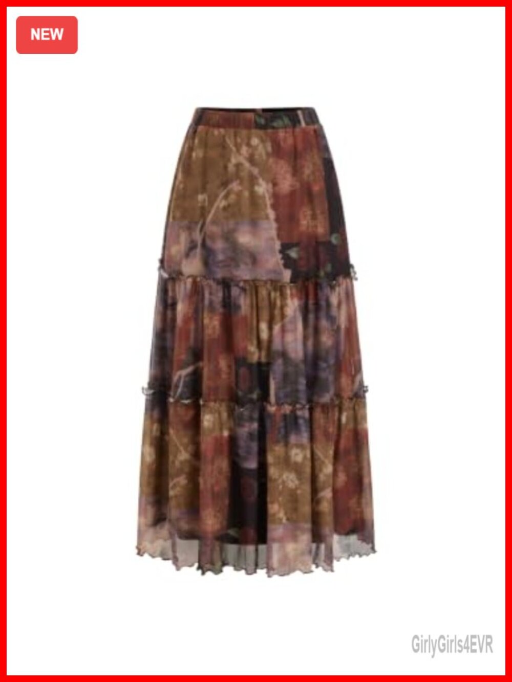 Floral Tiered Maxi Skirt with Pockets Flowy Lightweight High Stretch